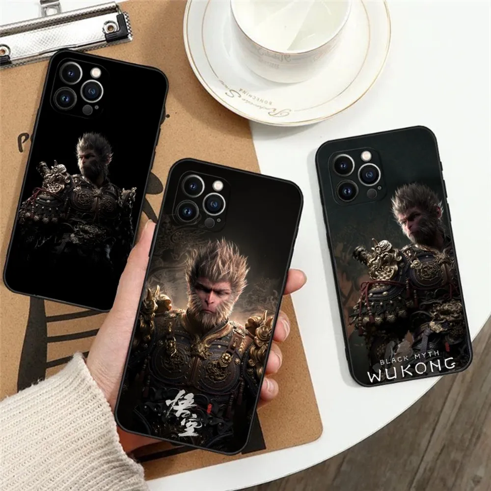 Game Black Myth W-Wukong Phone Case for Apple iPhone, 13, 14,13,12,11,XS,XR,X,8,7,Pro,Max,Plus, Mini Silicone Cover, Black