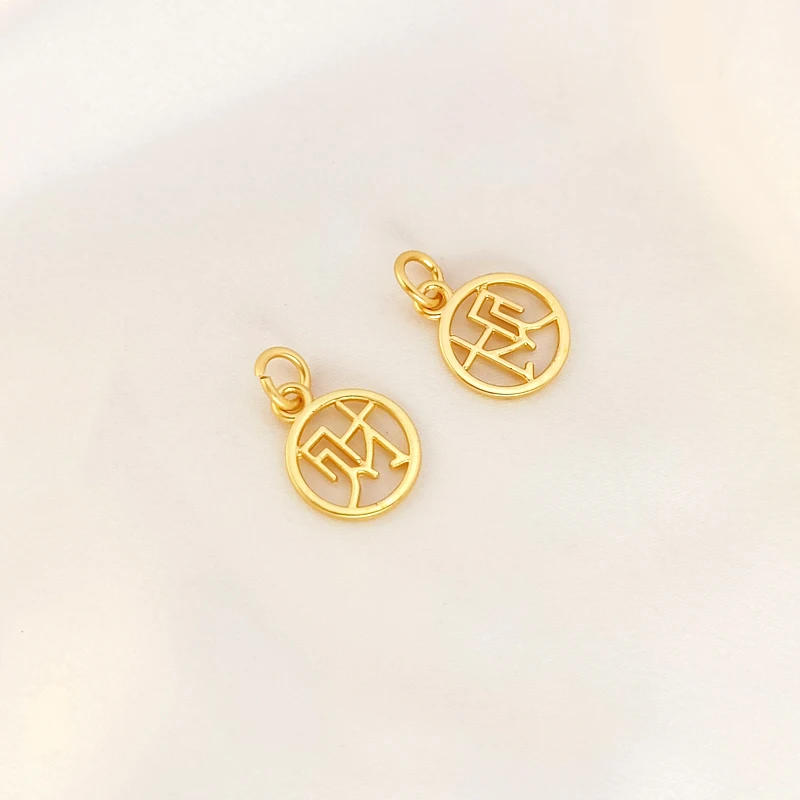 2 pieces  dumb gold plated Chinese style Chinese character pendant DIY hand jewelry earrings bracelet accessories materials