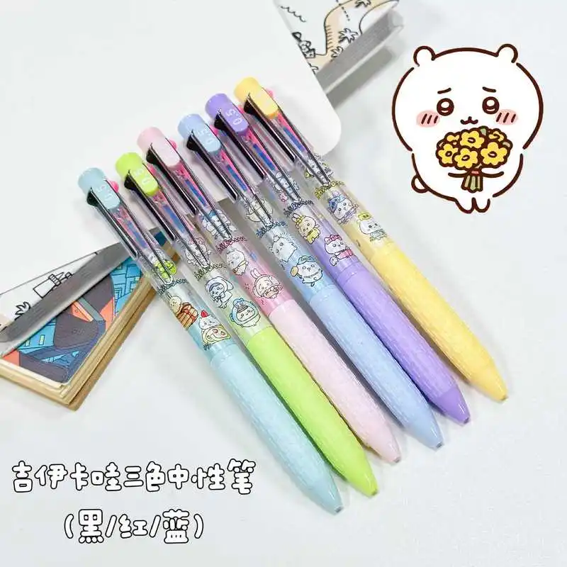 6-36pcs Chiikawa Pen 3 Colors Ballpoint Pen Black Red Blue Colored Markings Multifunctional Student Supplies Stationery Wholesle view 3