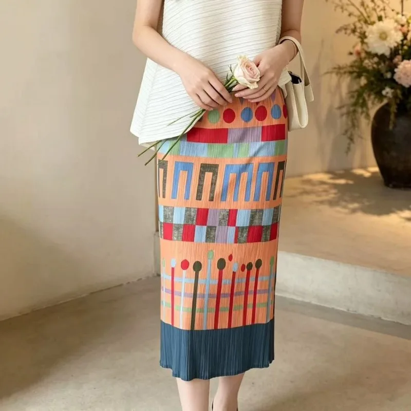 

Miyake Pleated Printed Skirt Plisse Loose 2026 New Pleats Elegant Printed Casual Fold Skirt Slimming Commuter Versatile