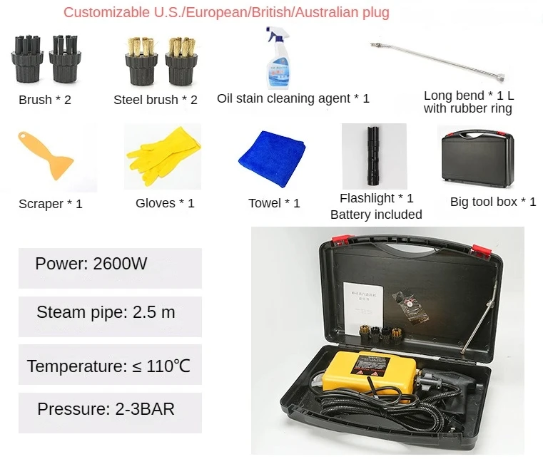 

2600W High Pressure Steam Cleaner for Car Ac& Kitchen Portable Multi-Functional Household Mini Straight Through