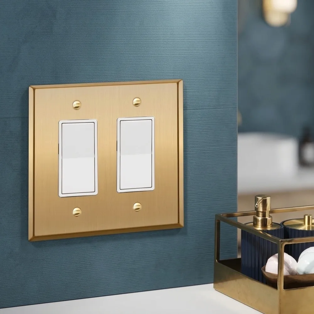 Gold Brass Wall Socket Cover Plate For For American Standard Two Gang GFCI Outlet Metal Faceplate Home Electrical Decor