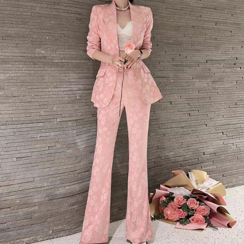 Senior Office Suit Suit 2022 New Spring Fashion Body Jacquard Fashion Jacket + Trousers Two-piece Set for  Suit Blazer Women2022