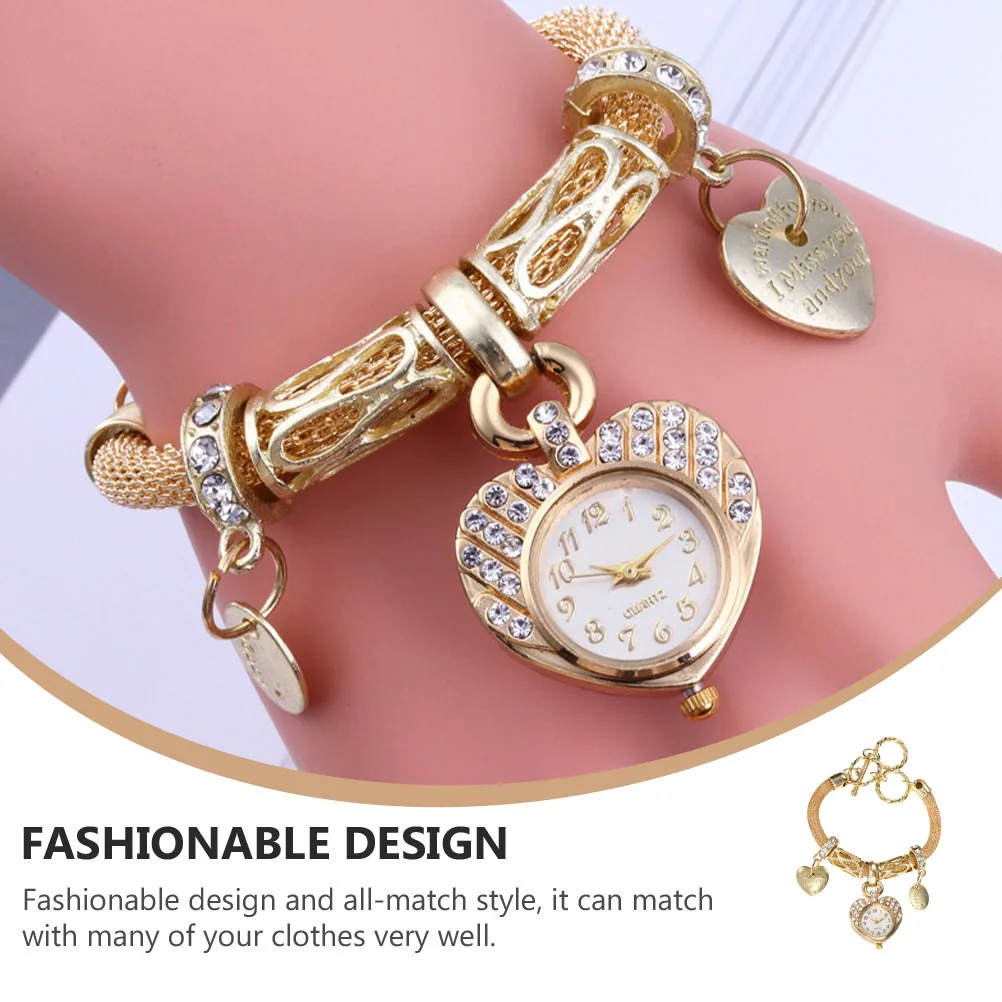 

1pc Ladies Watch Quartz Wristwatch Crystal Strap Women Bracelet Fashion Rinestone Charm Bangle Heart Shaped Gift