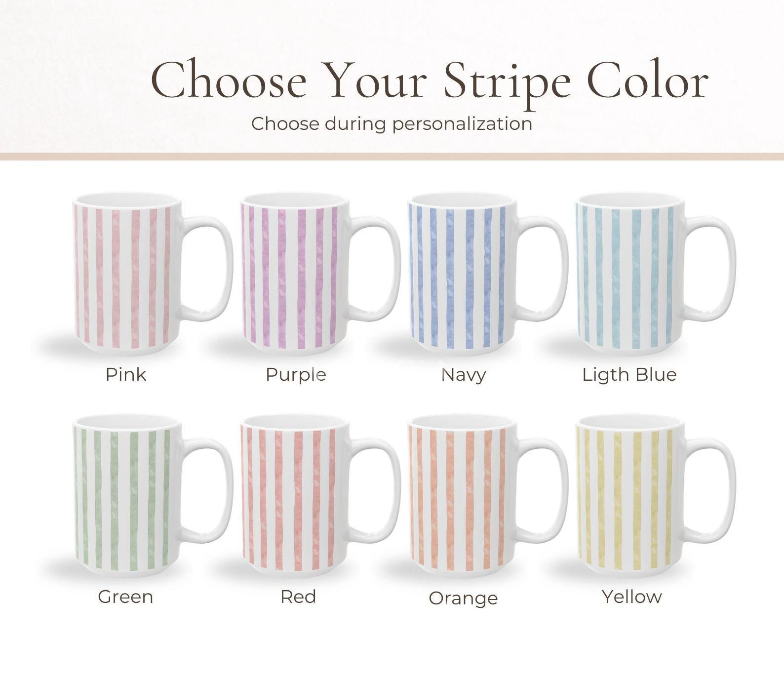 Personalized Striped Mug With Name Custom Monogram Coffee Cup Gift For Her Pastel Initial Mug, Bridesmaid Gift, Cute Vintage Mug