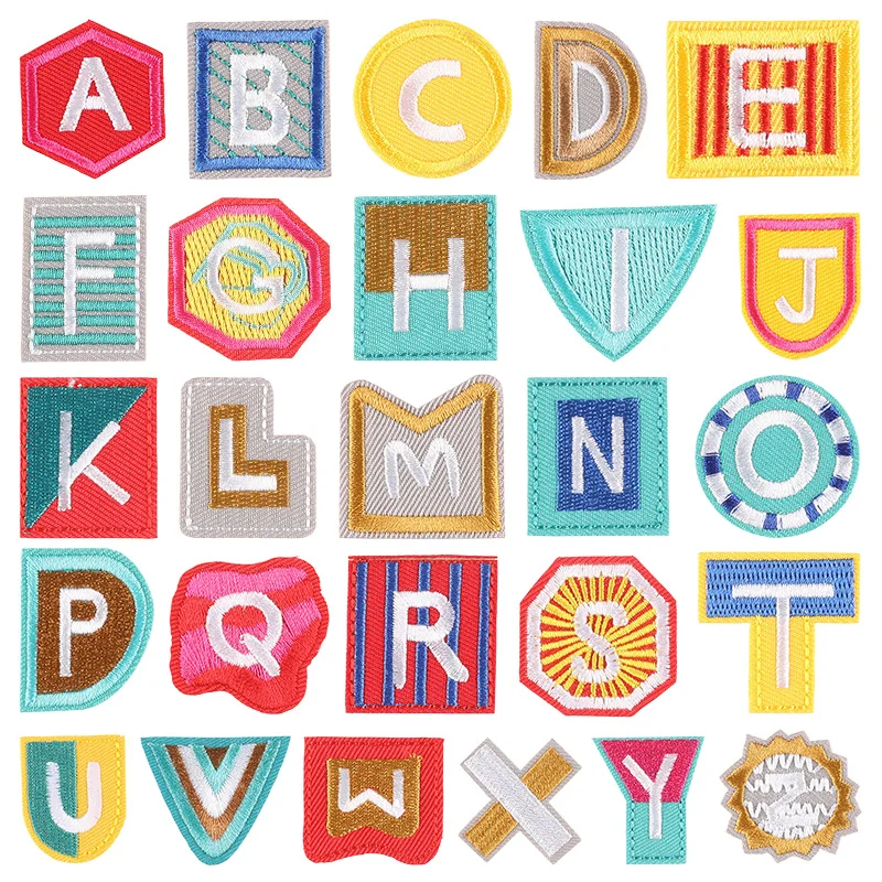 26/pcs/lot Stoffe Buchstaben Streifen Eisen auf Patch für Kleidung Kinder Baby Mini kleine nähen gestickte Alphabet Bulk Parches niedlichen Set – Detail 10