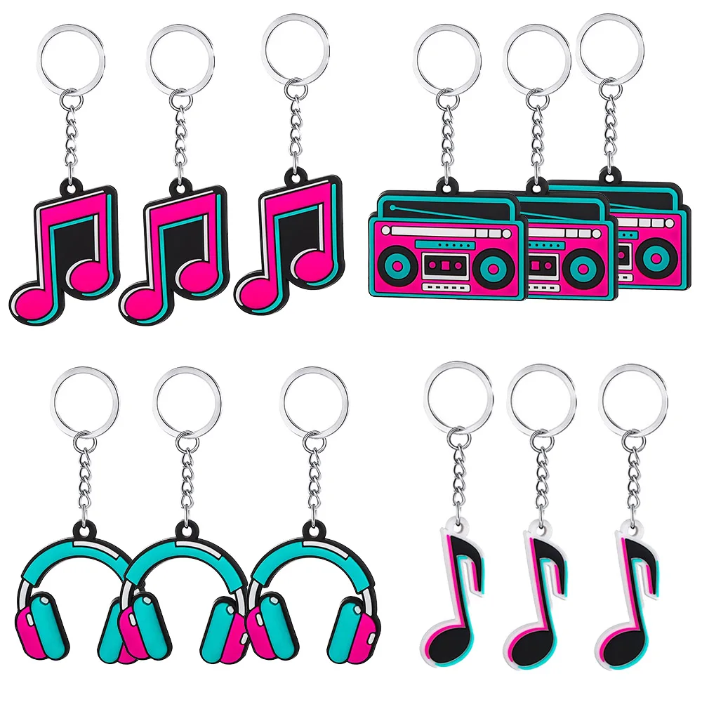 

24 Pcs 80s 90s Musical Note Silicone Keychain Favors decorations Toys Disco Theme Party Kid Children Birthday party Gift Supplie