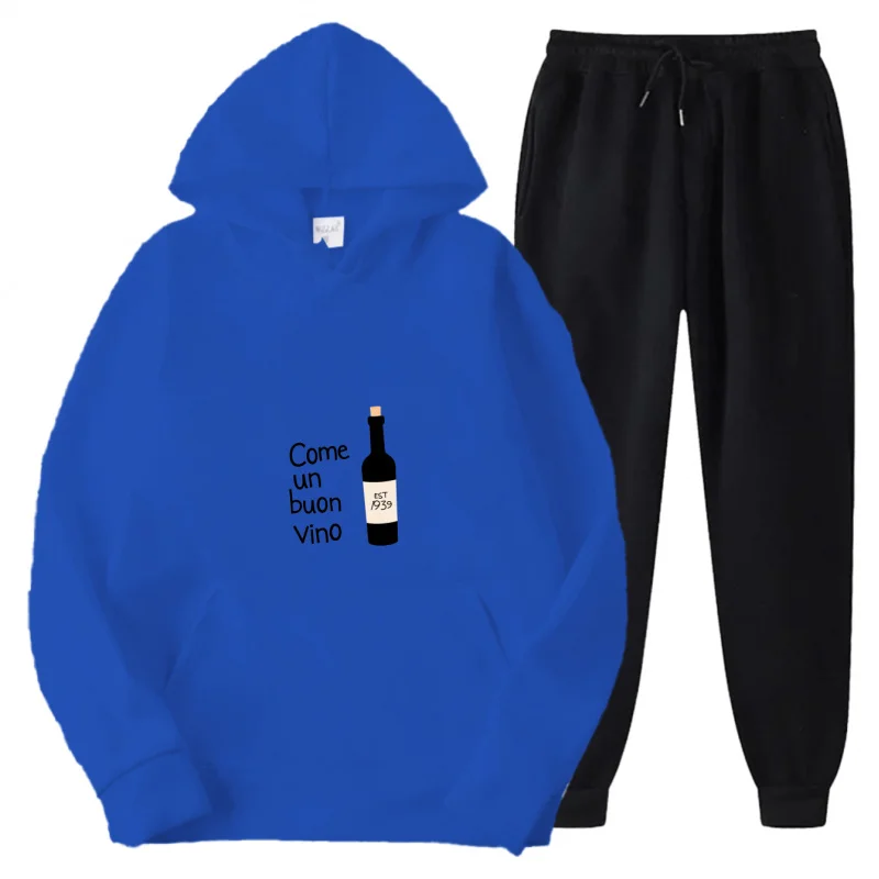 طقم هوديي رمادي Come Un Buon Vino سويت شيرت وسروال مطبوع عليه زجاجات ملابس غير رسمية