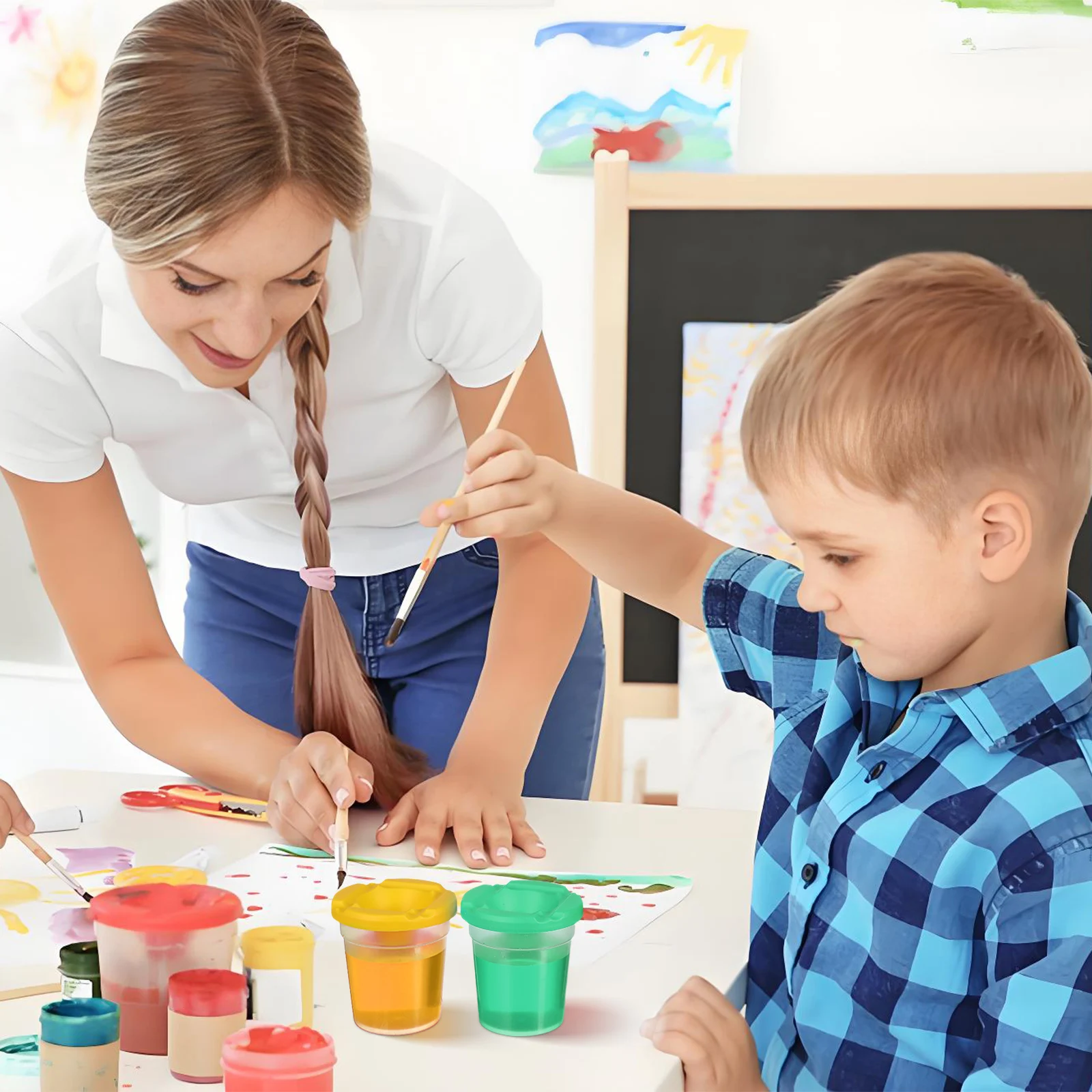 

4pcs Rotating Painting Basin Bucket For Kids Painting Brush Basin Paint Brush Tubs Pen Wash Tool Art Craft Accessory