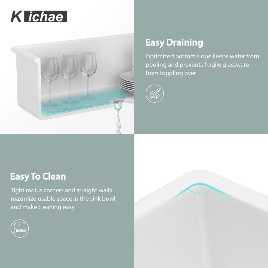 27 Inch White Undermount Sink Fireclay 27x19 Inch Dual Drop in Undermount Kitchen Sink Single Bowl Deep Porcelain Ceramic for M