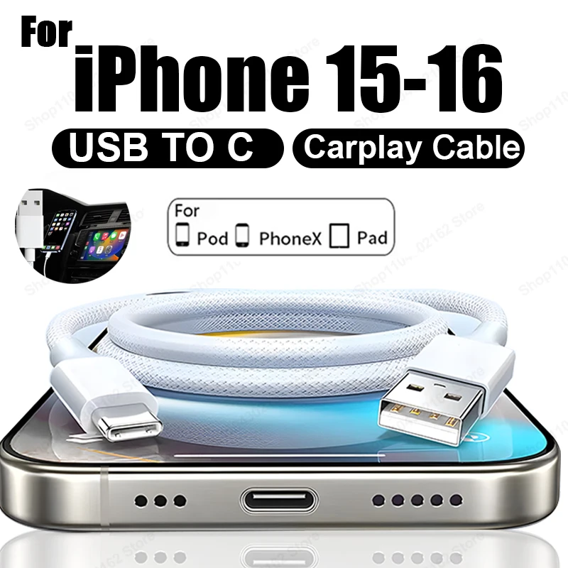 Original 60W USB C Fast Charging CarPlay Cable For APPLE iPhone 16 15 Pro Max Type-C Quick Charger Xiaomi Samsung Data Line