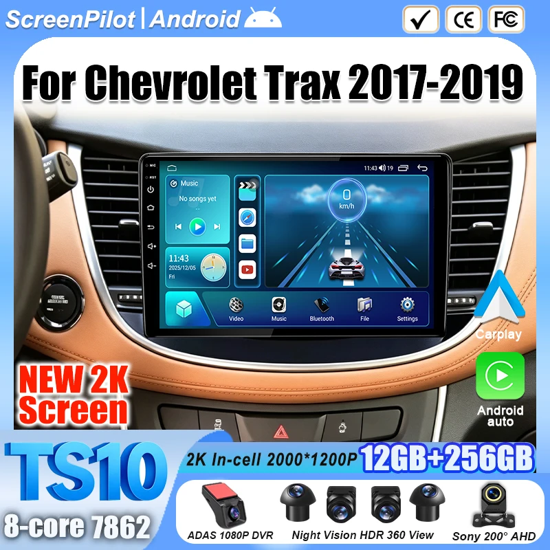 Android 16 For Chevrolet Trax 2017-2019 Car Radio Stereo Head Unit Multimedia Video Player GPS Navigation 2K QLED 8 Core 5G