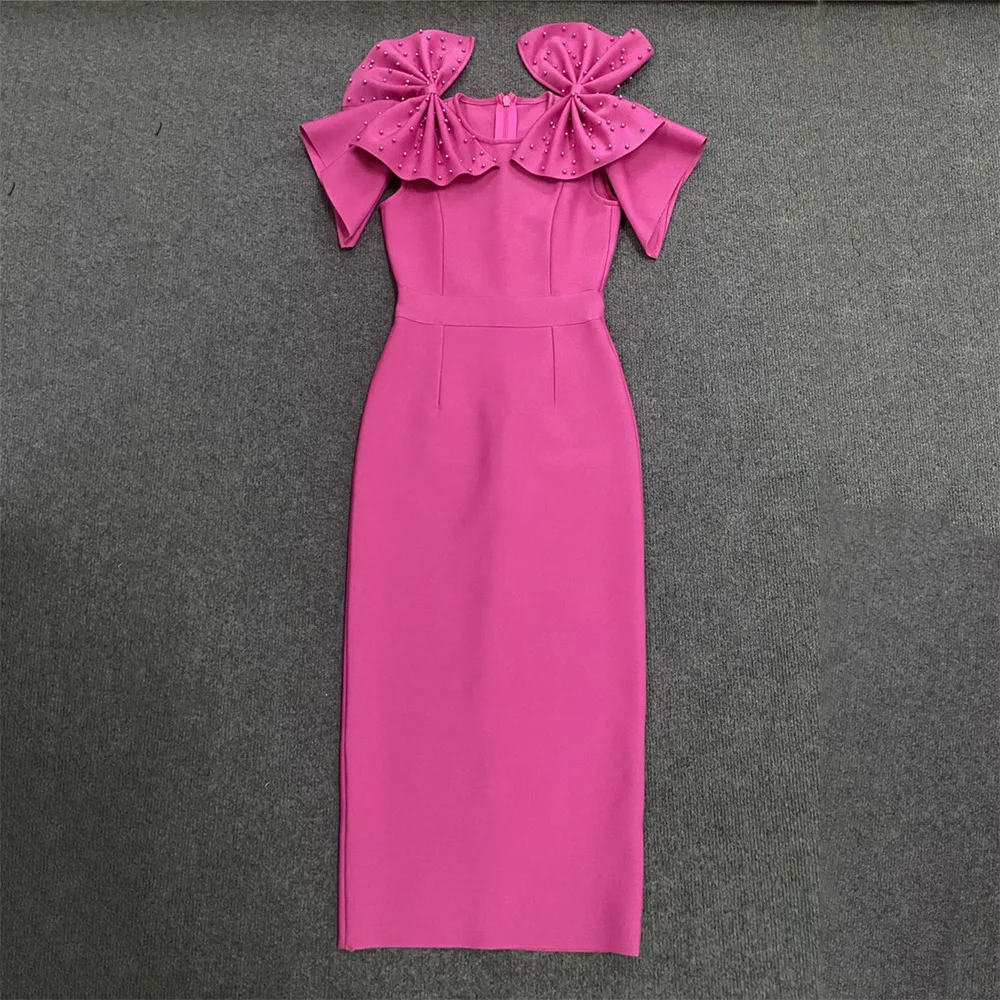 

2024 Spring Autumn Womens Dress Kint Sleeveless Mid Calf Beads