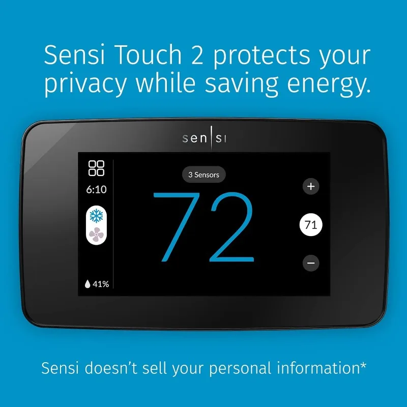 Sensi Touch 2 Slimme Thermostaat Met Touchscreen Kleurendisplay, Programmeerbaar, Wi-Fi, Gegevensprivacy, Mobiele App, Eenvoudig Diy