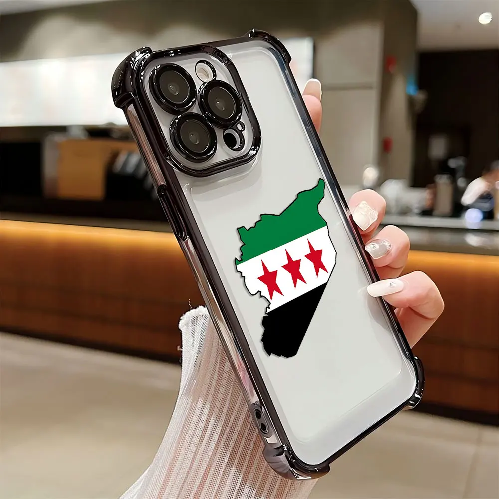 S-Syria Revolution Flag Plating Case For Samsung S25 S24 S23 S22 S21 S20 FE Note20 Plus Ultra 4G 5G Anti Fall Airbag Back Cover