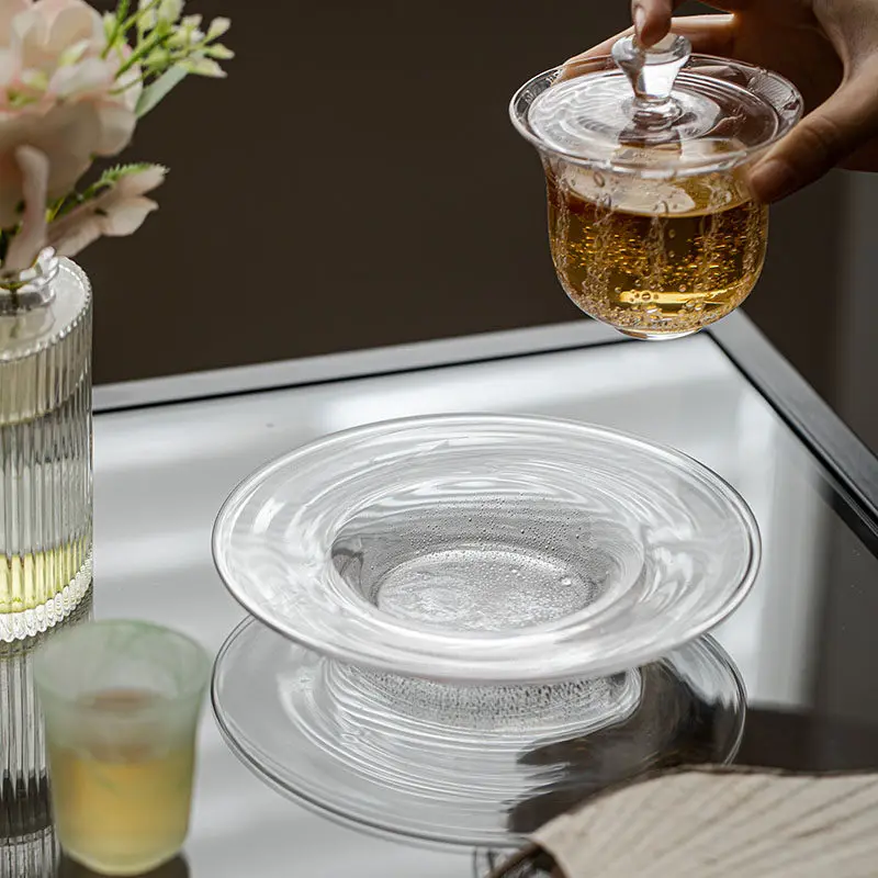 Handmade Bubble Glazed Teapot Stand Japanese Dry Brew Tray for Glass Cup Gaiwan Traditional Chinese Tea Ceremony Decor Craft