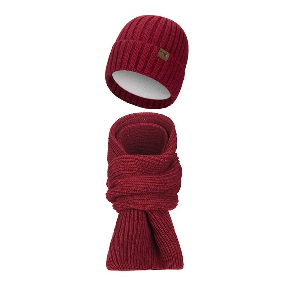 

2Pcs Set Fashion Windproof Knitted Hat Scarf Thicken Plush Men's Hat Simple Soft Warm Scarf Winter Autumn