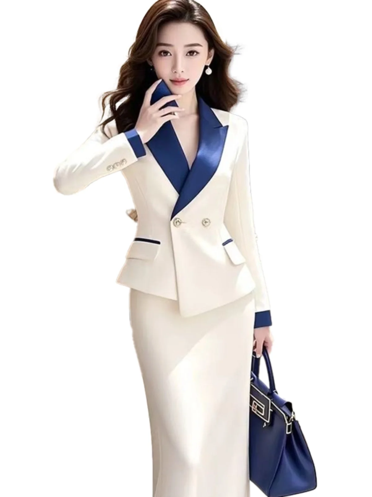 Elegant  Style Suit Jacket And  Skirt Two Piece Set for Women Professional Fashionable Spring Autumn Wear