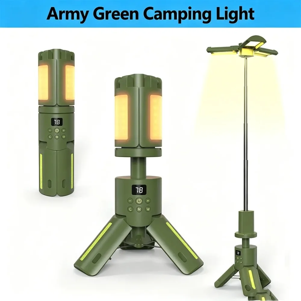 Portable USB Rechargeable Collapsible Camping Lantern 5000LM LED Light with Magnetic Base 9 Colors for Outdoor Emergency Lamp