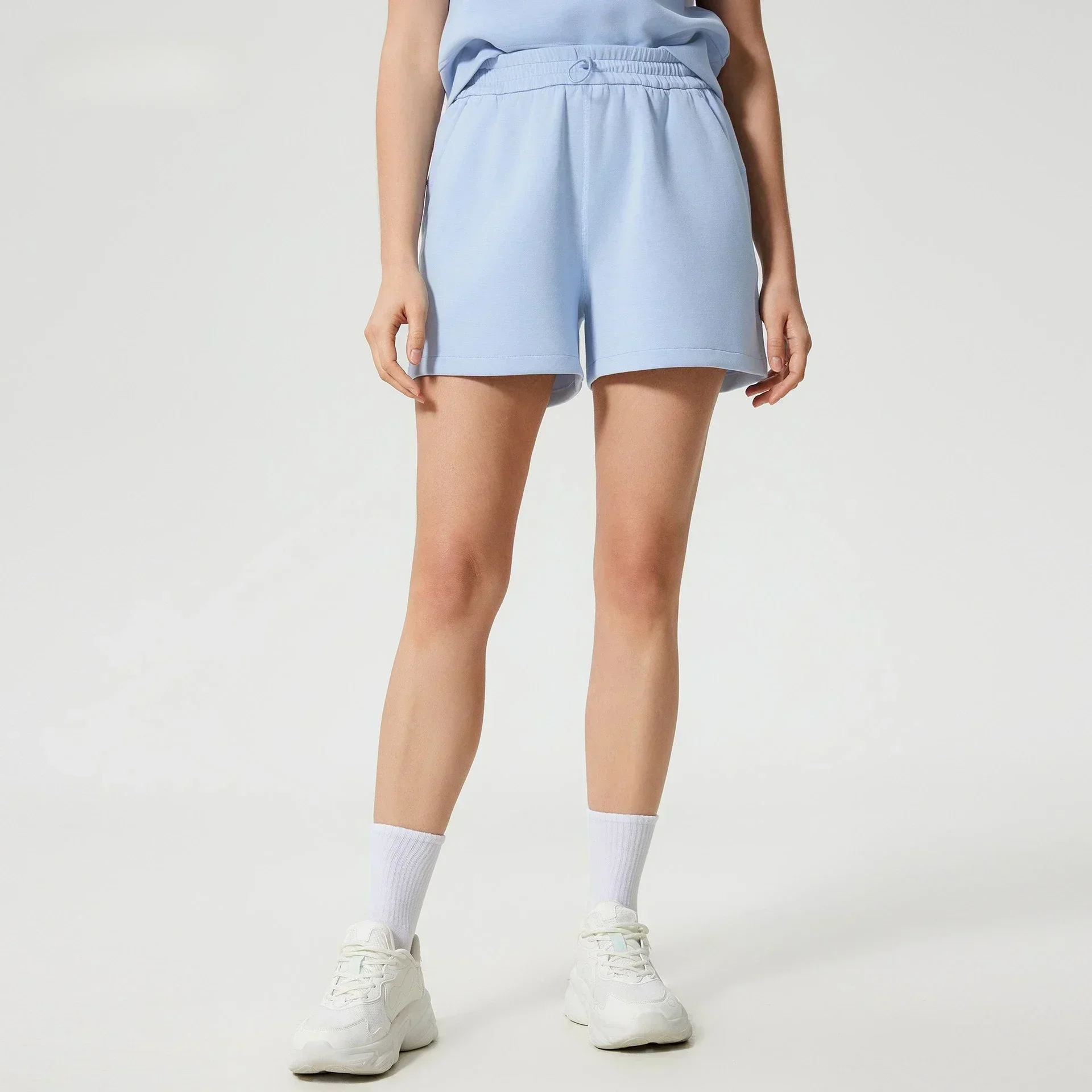 Lemon Everyday 4'' High Waist Smooth Peach Fuzz Shorts Women Casual Cinchable Waist Weighty Drape Athletic Shorts  With Pockets
