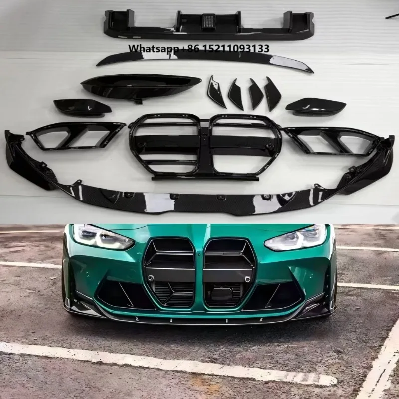 New for M3 Dry Carbon Fiber Front Lip Rear Grille Diffuser Side Mirror Spoiler V-shaped Body Kit G80/G82 M4 2021