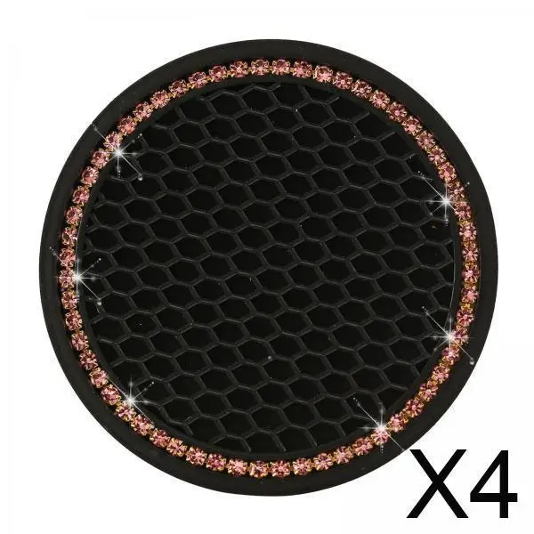 

Crystal Rhinestone Car Cup Holder Pad Silicone Coaster Set Anti Slip for Coffee Mug and Drink Protection