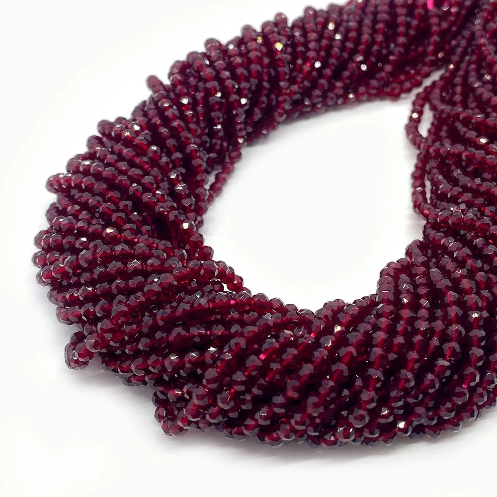 Natural Glass Spinel Stone Beads Facet Round Small Beads for Jewelry Making DIY Necklace Bracelet Dark Red 2mm3mm Accessories