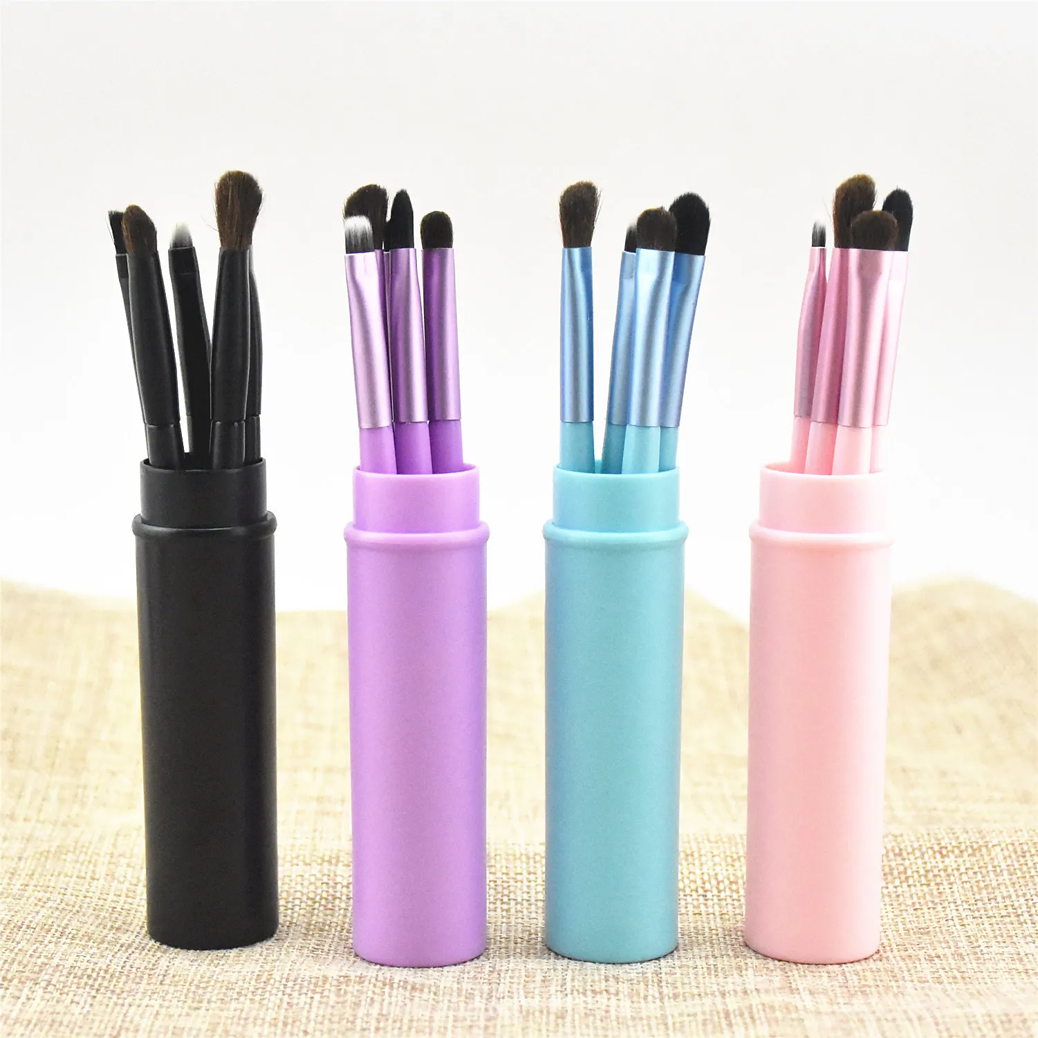 5pcs Pony Hair Eye Shadow Concealer Lip Brush Set Horsetail Makeup Tools Simple Version Brush Cover Portable