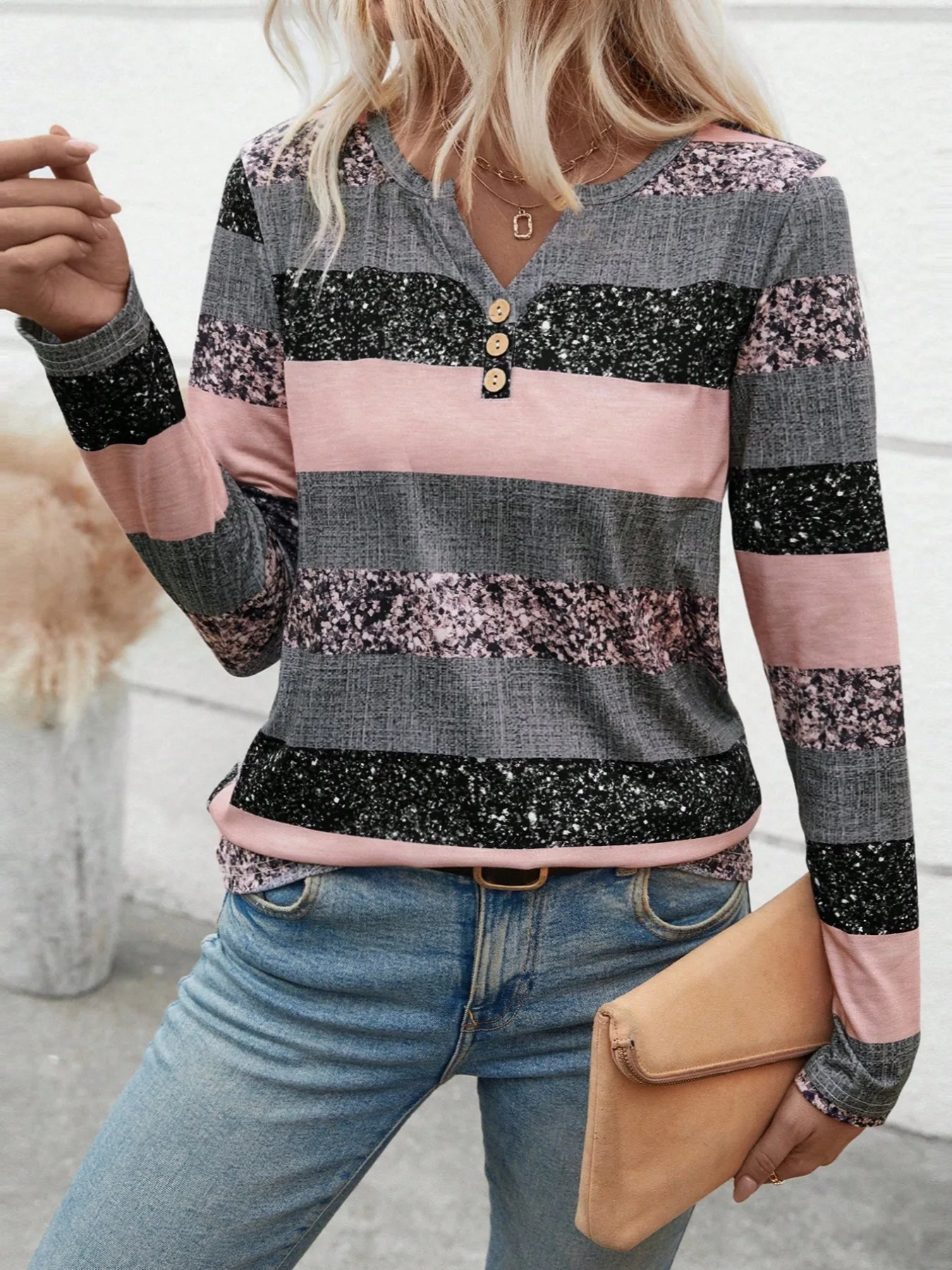 Chemisier rayé à manches longues pour femmes, Europe et États-Unis, coutures en V, décontracté, printemps, automne, hiver