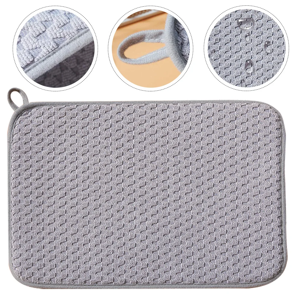 

2Pcs Dish Drying Mat Premium Microfiber Water Absorbent Kitchen Tableware Pad Heat Resistant Non-Slip Household Countertop Mat