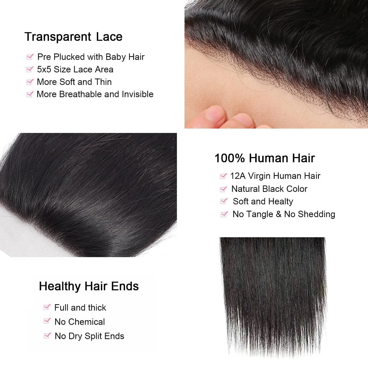 YEORING حزم من شعر طبيعي مفرود مع 5 × 5 HD الدانتيل إغلاق حزم 100% وصلات شعر بشري البرازيلي نسج الشعر الخام الطبيعي