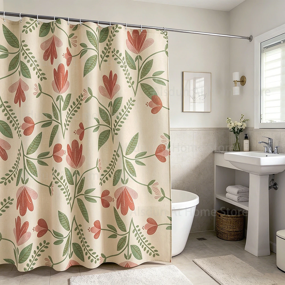Tulip Flower Print Shower Curtain Bathroom Cortinas bathroom decor Waterproof Bath Curtains Home Curtains