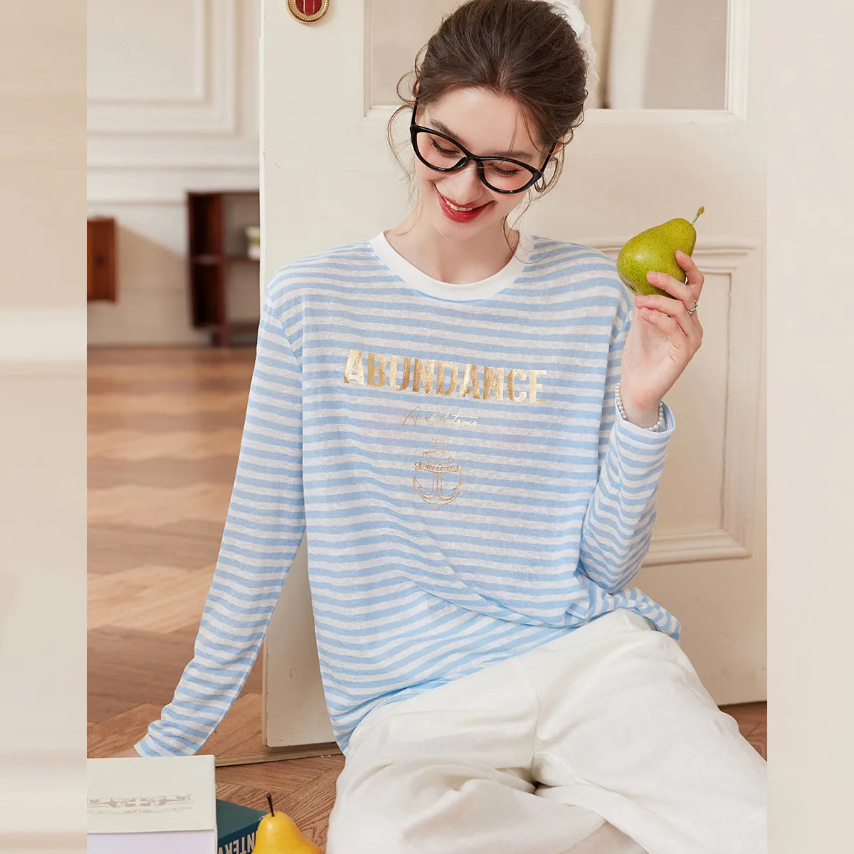 LOUIS YAO Gestreepte Contrast Kleur vrouwen T-Shirt 2025 Herfst Ronde Hals Print Lange Mouwen Tees Casual Tops