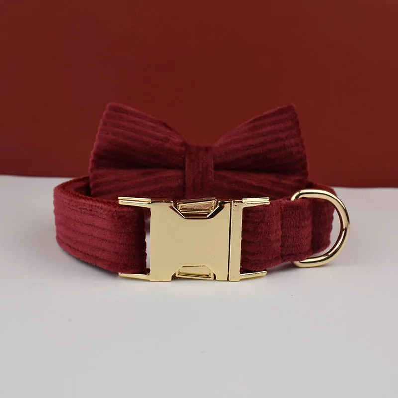 Wine red Corduroy Dog Collar And Leash Set For Dogs Custom Engraved Nameplate Pet Supplies Dog Leash Corduroy13