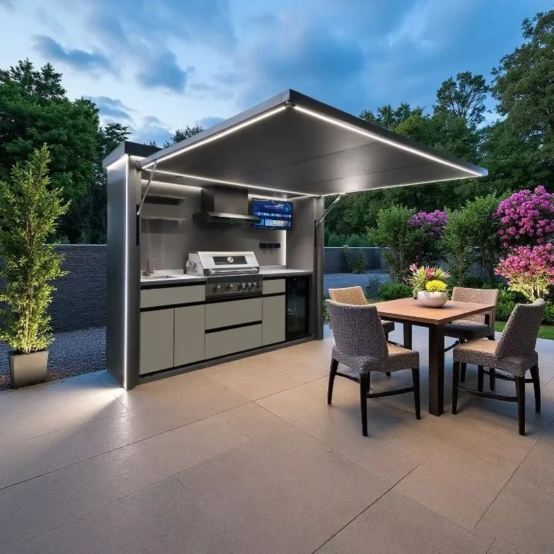 Outdoor Mobile Kitchen, Rolling Modular BBQ Cooking Station With Cabinet Storage For Home & Resort Custom