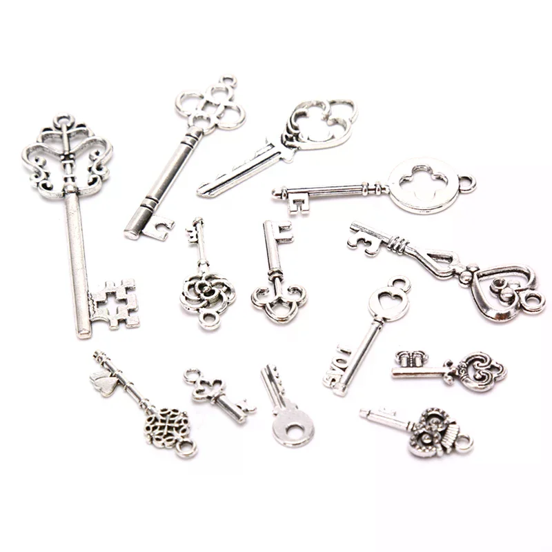 13pcs Charms Pendant Metal Vintage Mix Style Key Jewelry Making Old Looking For Car Keys Bag Decoration
