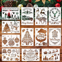 12pcs Christmas Stencils Set Template Reusable Plastic Xmas Stencils for Painting Spraying Window Glass Door Car Body Wood DIY