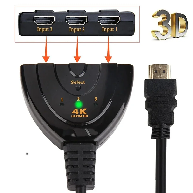 3 Input 1 Output HDMI-Compatible Switch KVM Splitter 4K 2K 3D 1080P 3 Port Video Switcher Hub For DVD HDTV Xbox PS3 PS4
