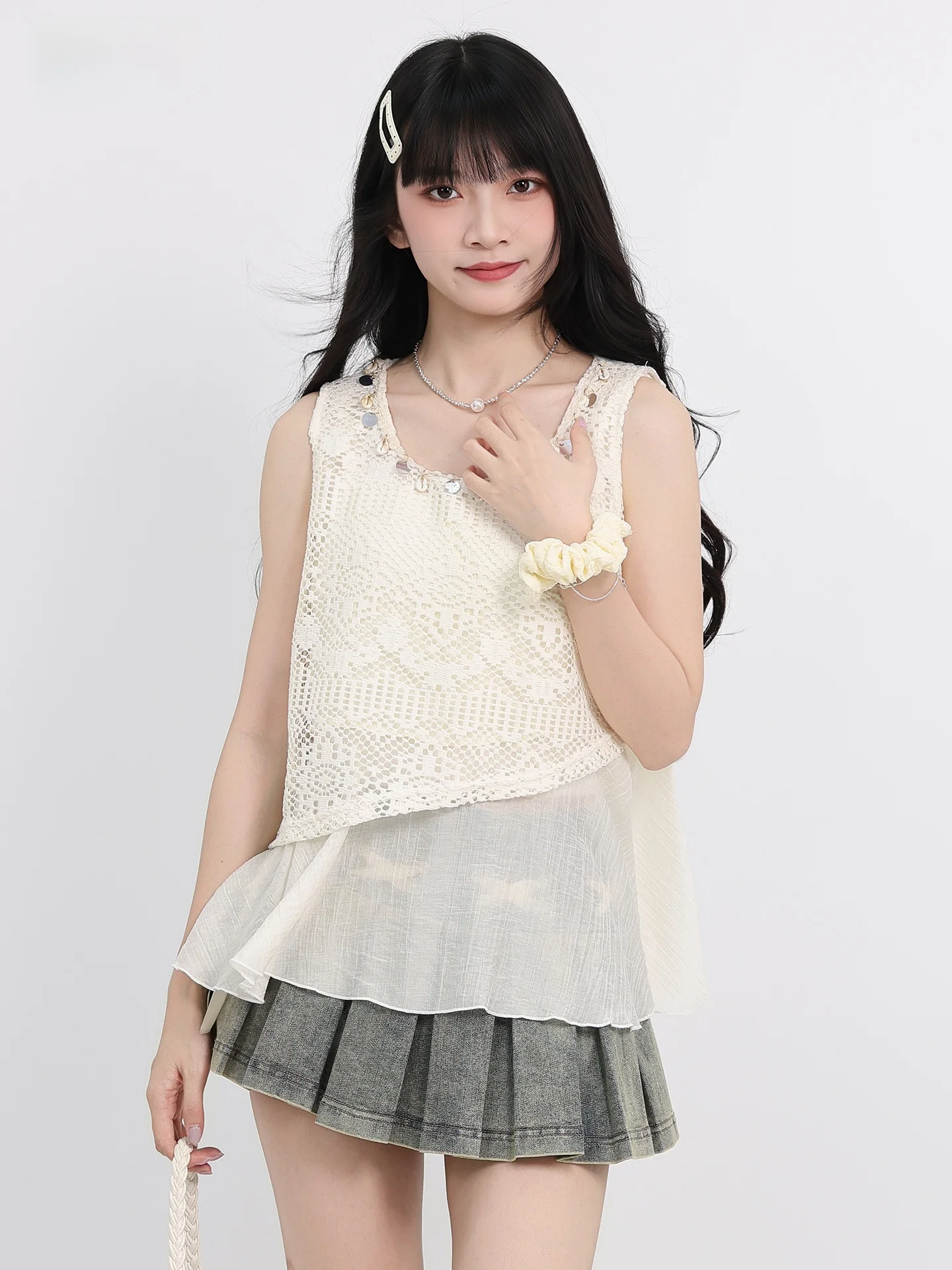 n Sle ronde Ne Svel Vest vrouwen Losse holle Afslanken Top Zomer Nieuwe Faion Nep Tweedelige Vest