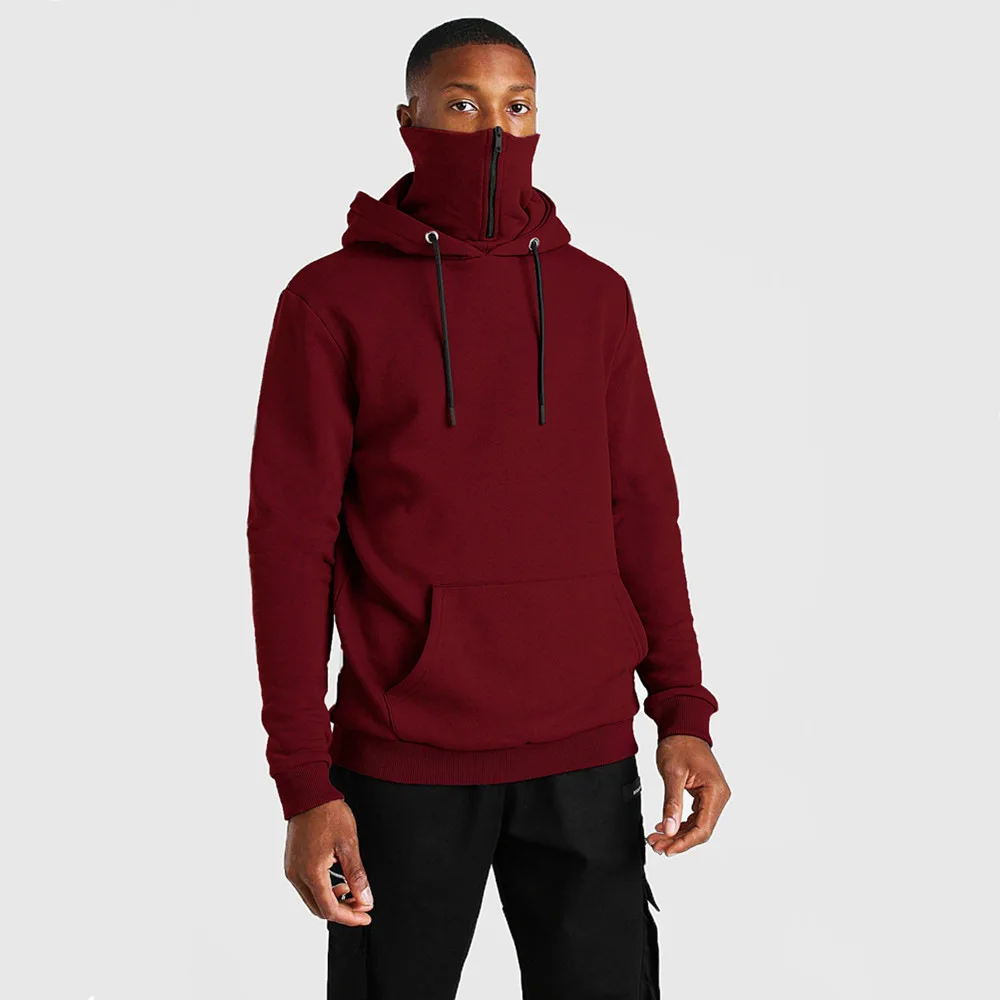 2021 Winter Hot Men's Hooded Mask Zipper Sweater Solid Color Foreign Trade Sweater Men's Plush Hoodie