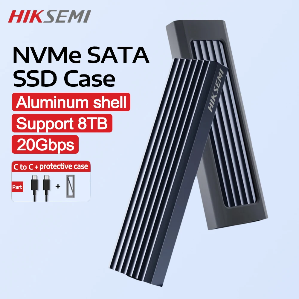 

HIKSEMI M.2 SSD Enclosure NVMe SATA SSD Case 20Gbps USB3.2 Gen2 Type-c ssd Adapter with 8TB Capacity Aluminum shell