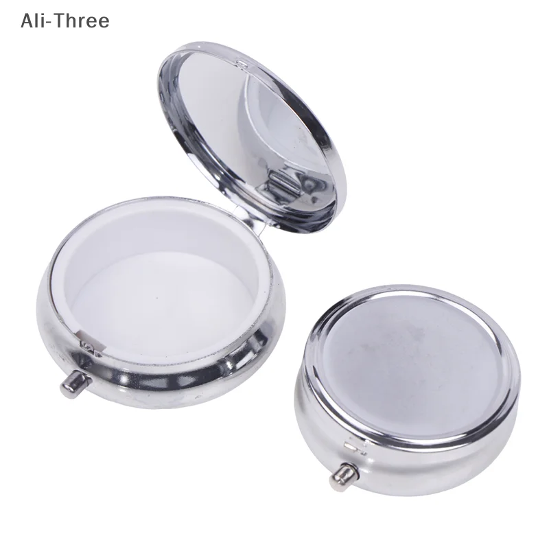 1Pcs Metal Pill Boxes Stainless Steel Round Pill Boxes Medicine Organizer Container Medicine Case Splitters Pill Candy Box