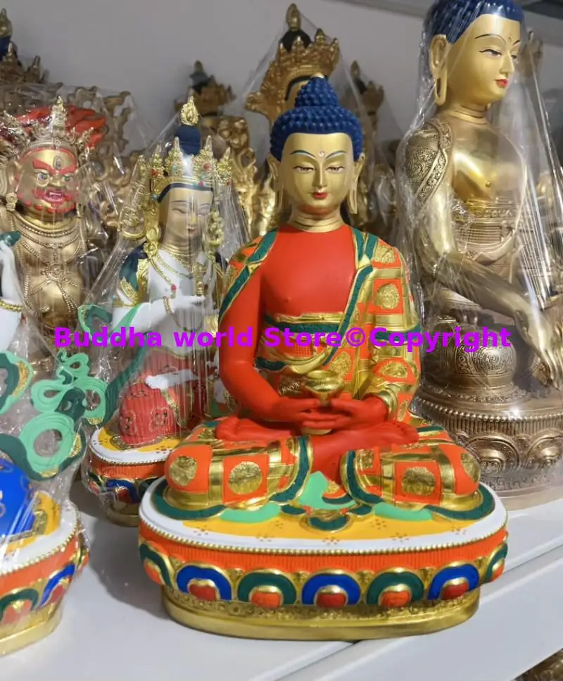 Buddhism Painted Buddha Statue power Shakyamuni Amitabha buddha COPPER HOME family temple altar worship Thailand Tibet Buddhist