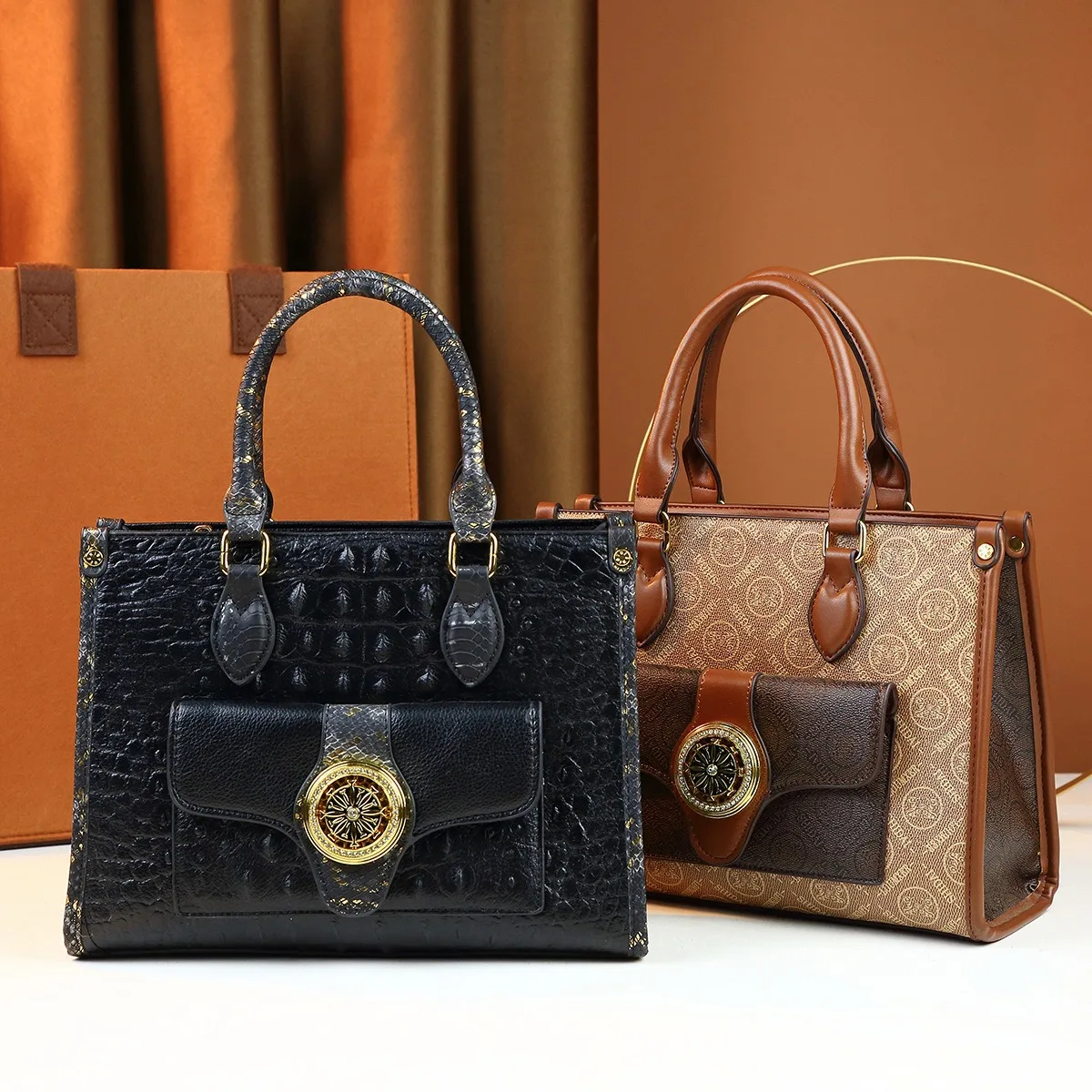 

Handheld large bag 2026 new fashionable crocodile pattern large bag casual large capacity crossbody bag atmospheric tote bag