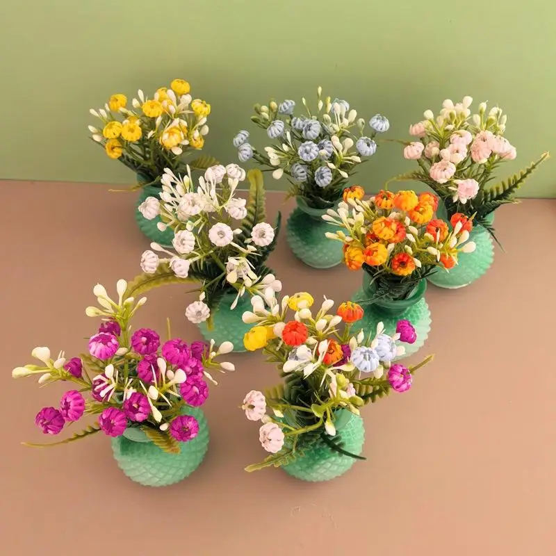 1Pcs Random 1:12 Dollhouse Simulation Vase Flower Outdoor DIY Accessories Miniature Resin Colorful Floral Plants Potted Model