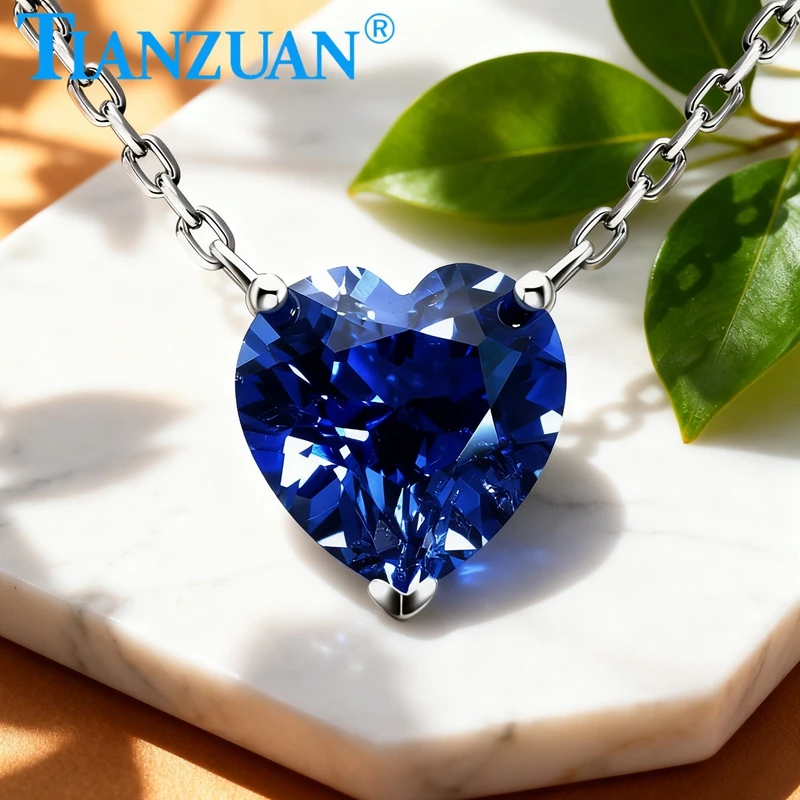

Tianzuan Fashion Sapphire Pendant 10mm Heart Shape Lab Grown Cornflower Blue Sapphire Jewelry for Women Necklace Gifts 45CM Link
