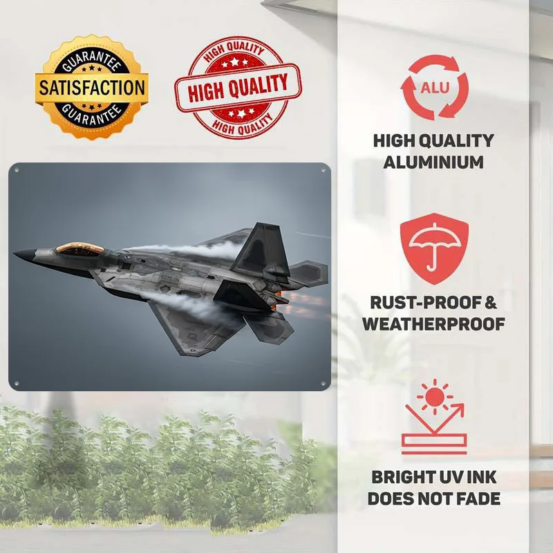 F-22 Raptor in Flight 3D Texture Metal Poster Customized Wall Art Tin Sign Gift for Mancave Interior Accessories Home Decor Room
