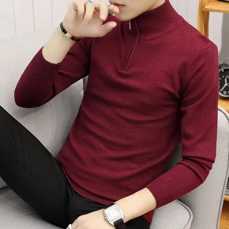 Luxury Autumn Fashion Stand Collar Sweater Men Long Sleeve Zip Slim Jumper Tops Spring Winter Knitted Sweaters Pullover Clothes