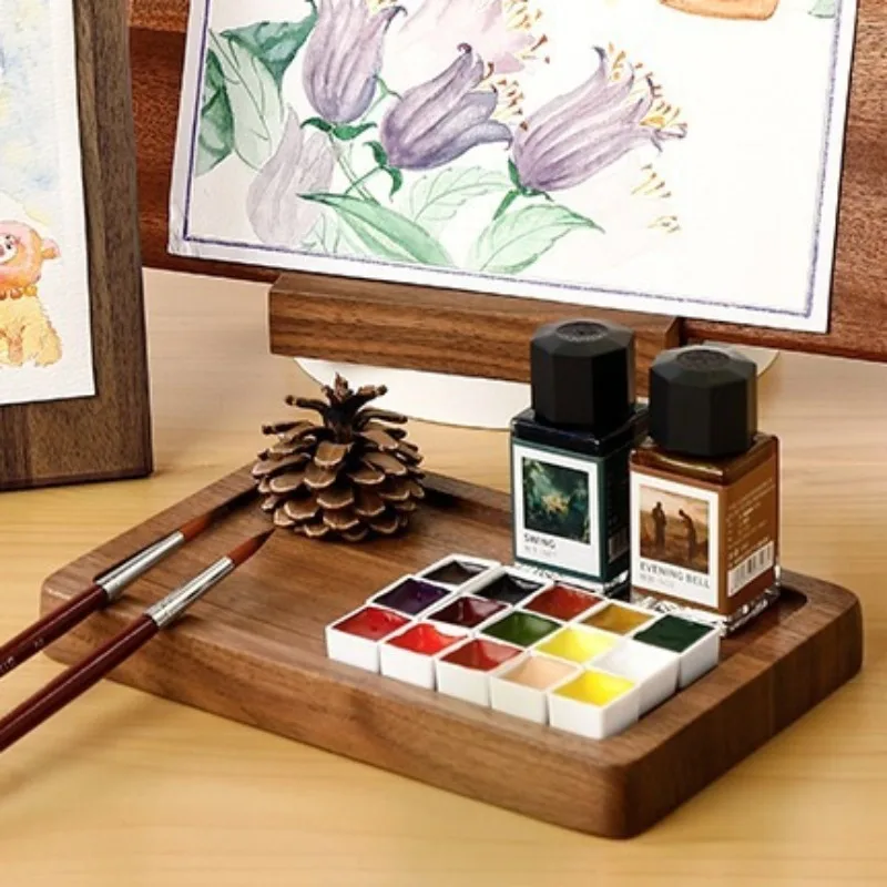 Wooden Paint Tray/Pen Holder Send Glass Wash Pen Container Storage Solid Watercolor Paints Change Color Put Aside Brush Tool