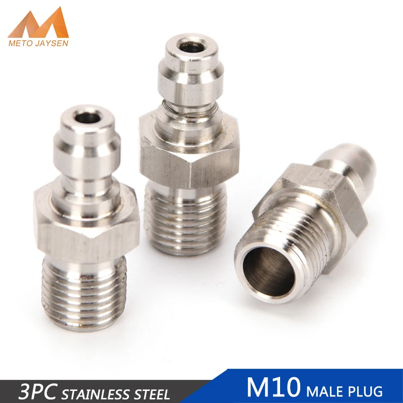 3pcs Stainless Steel Quick Coupler M10x1 Thread 8MM Filling Head Plug Adapter Quick Connect Fittings Couplings Air Pumps Parts